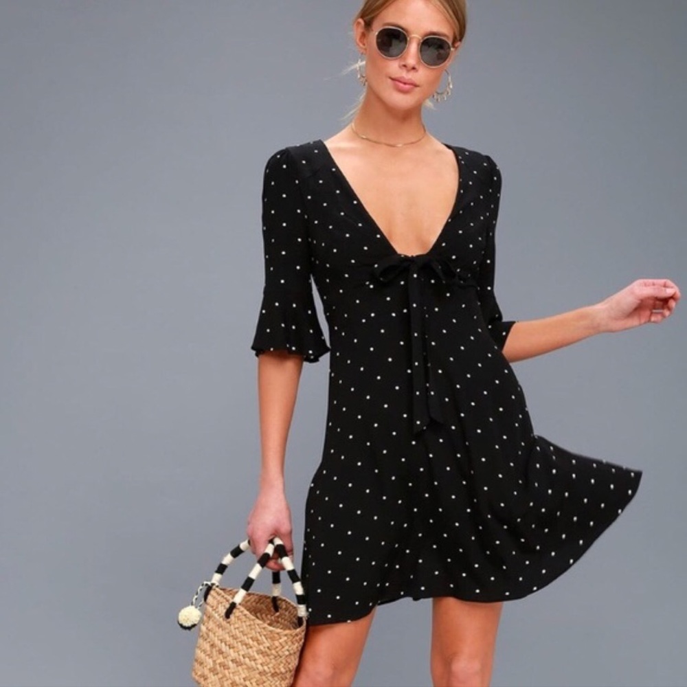 Free people ALL YOURS BLACK POLKA DOT TIE-FRONT